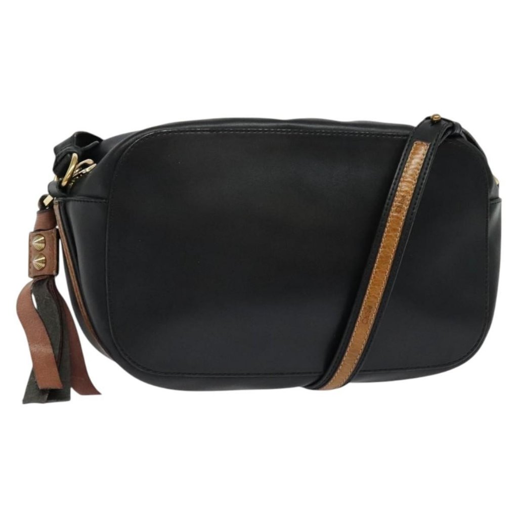 Authentic Chloe Shoulder Bag Leather Black Gold